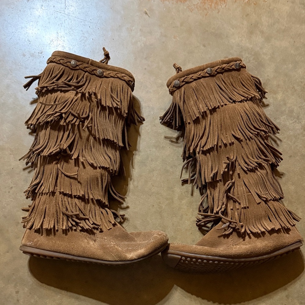 Minnetonka Brown Fringe Over the Knee Boots Sz 11